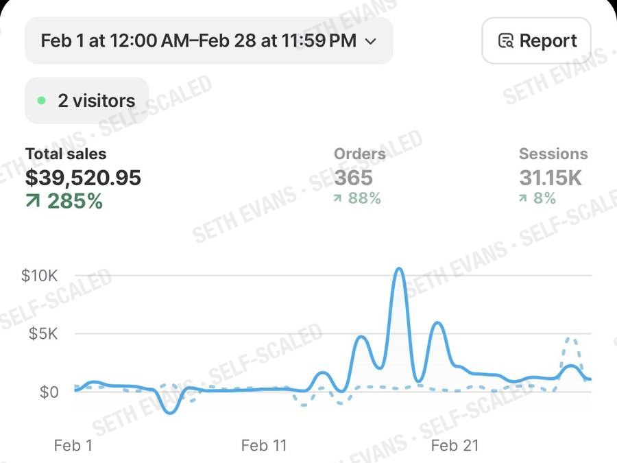 Shopify: $39,520.95 in one month, up 285%