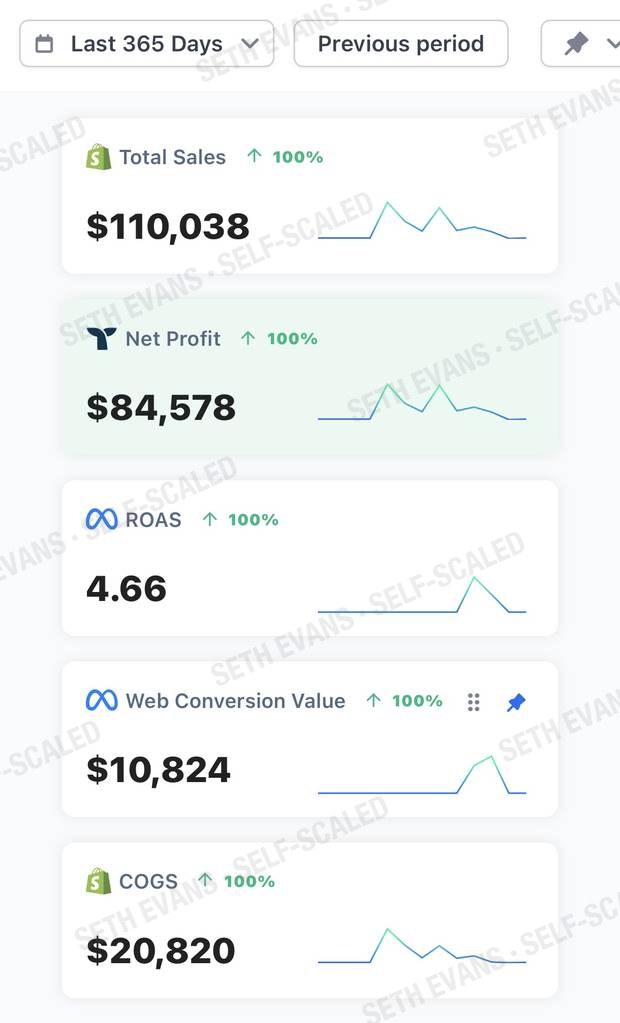 Triple Whale trailing-year view: $110,038 sales, $84,578 net profit