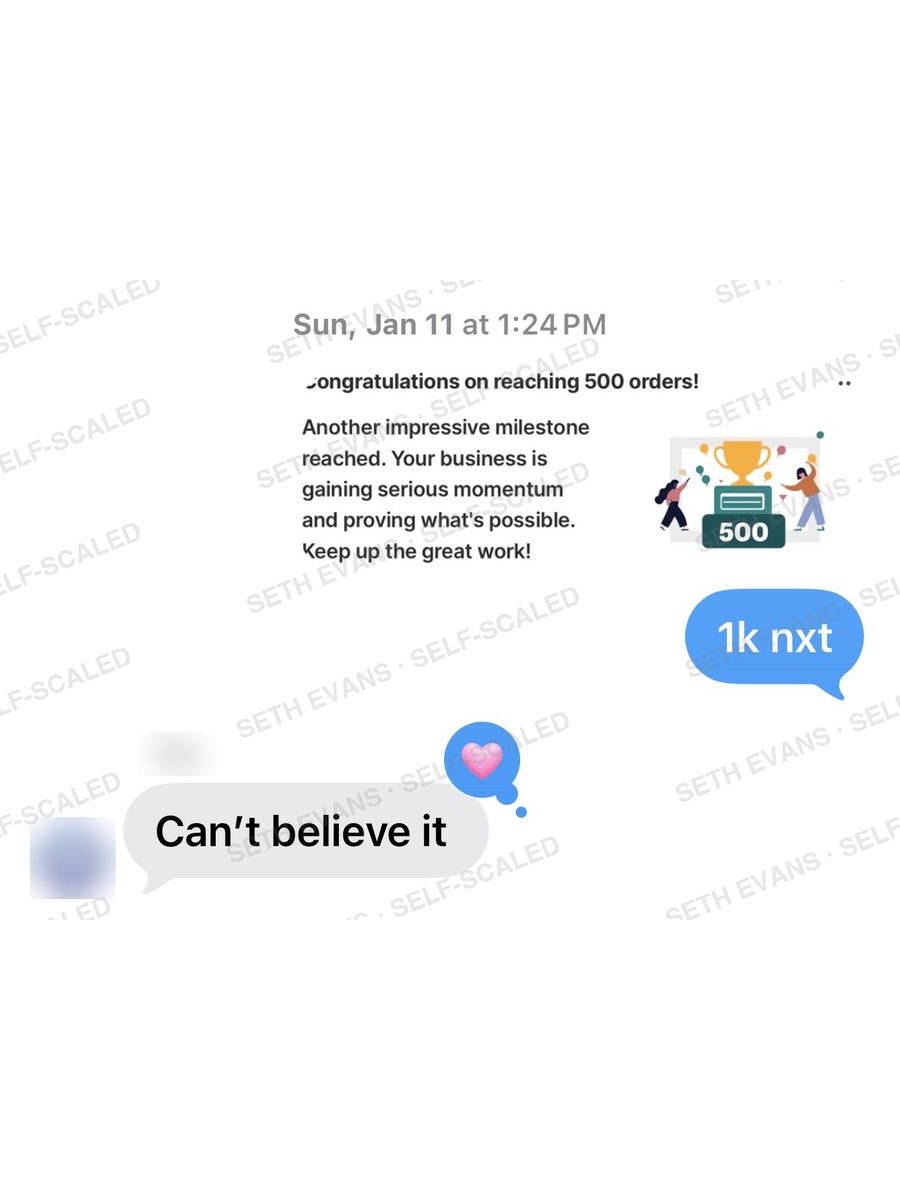 Text conversation: 500 orders